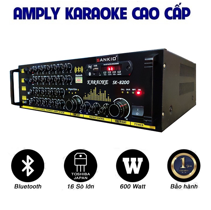 Âm ly Bluetooth 16 sò lớn SANKIO SK 8200 - Amply Karaoke Music hàng chính hãng cao cấp