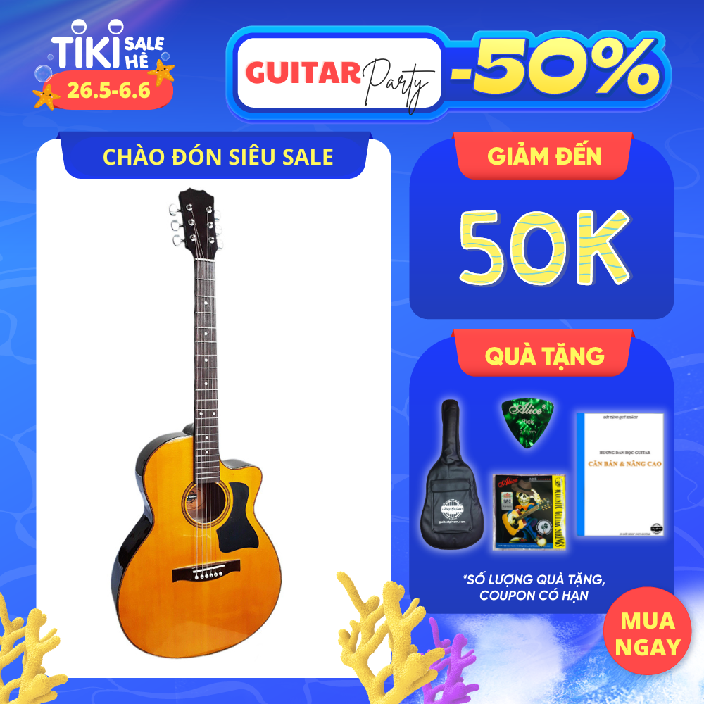 Đàn guitar acoustic DT70 màu vàng dáng A khuyết cần đàn có ty âm tốt ghitar đệm hát dành cho bạn mới tập Duy Guitar tặng 4 phụ kiện