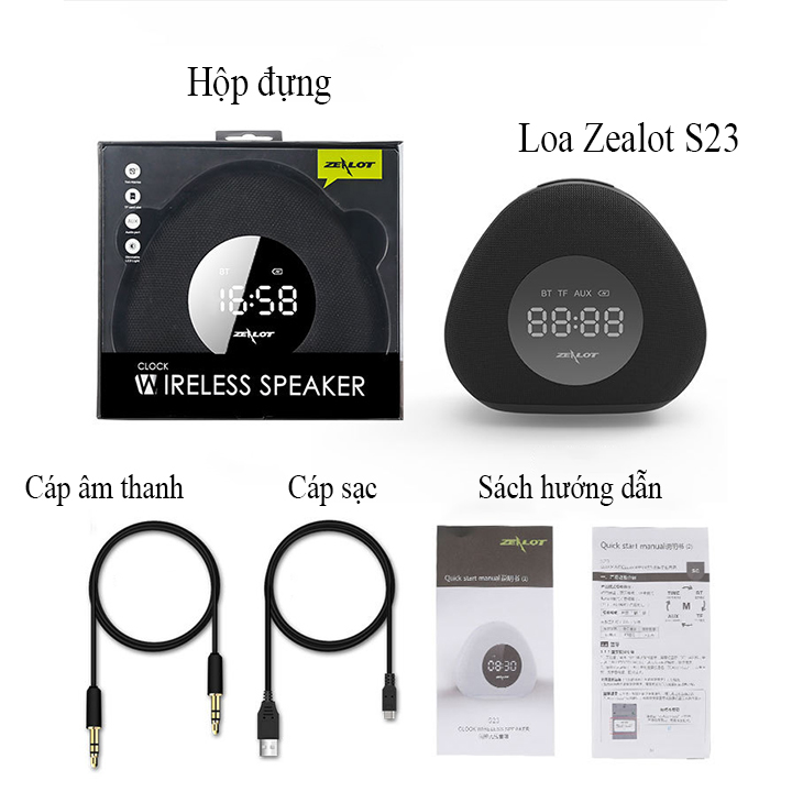 Loa bluetooth Zealot hàng chính hãng kiêm đồng hồ báo thức, đèn ngủ để bàn S23 âm thanh sống động tương thích điện thoại, laptop, máy tính...