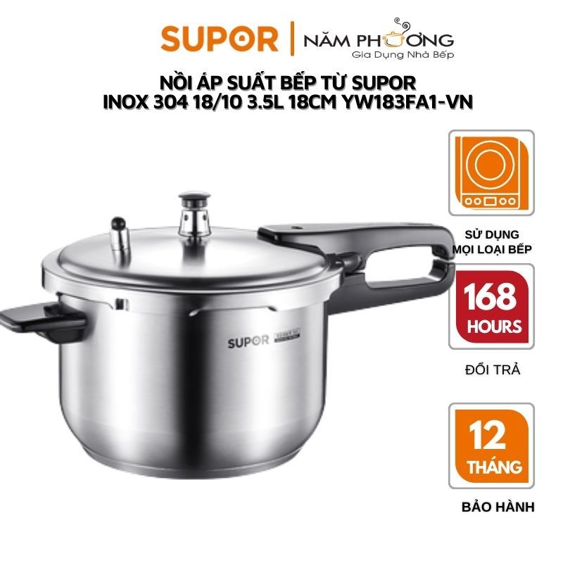 Nồi áp suất inox 304 hạn chế ăn mòn, giữ nhiệt bền lâu, an toàn cao cấp 4L Supor YS20EDTQ