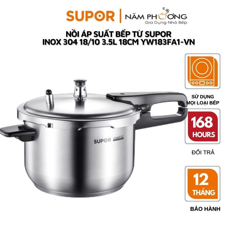 Nồi áp suất inox 304 hạn chế ăn mòn, giữ nhiệt bền lâu, an toàn cao cấp 3L Supor YS183FA1 (Bạc)