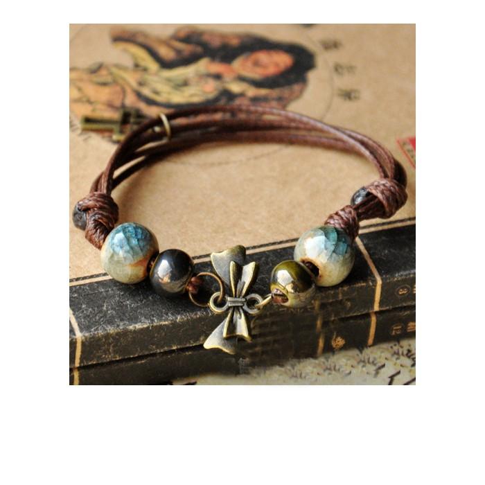 Vòng tay gốm thời trang dây da mềm VGOM28