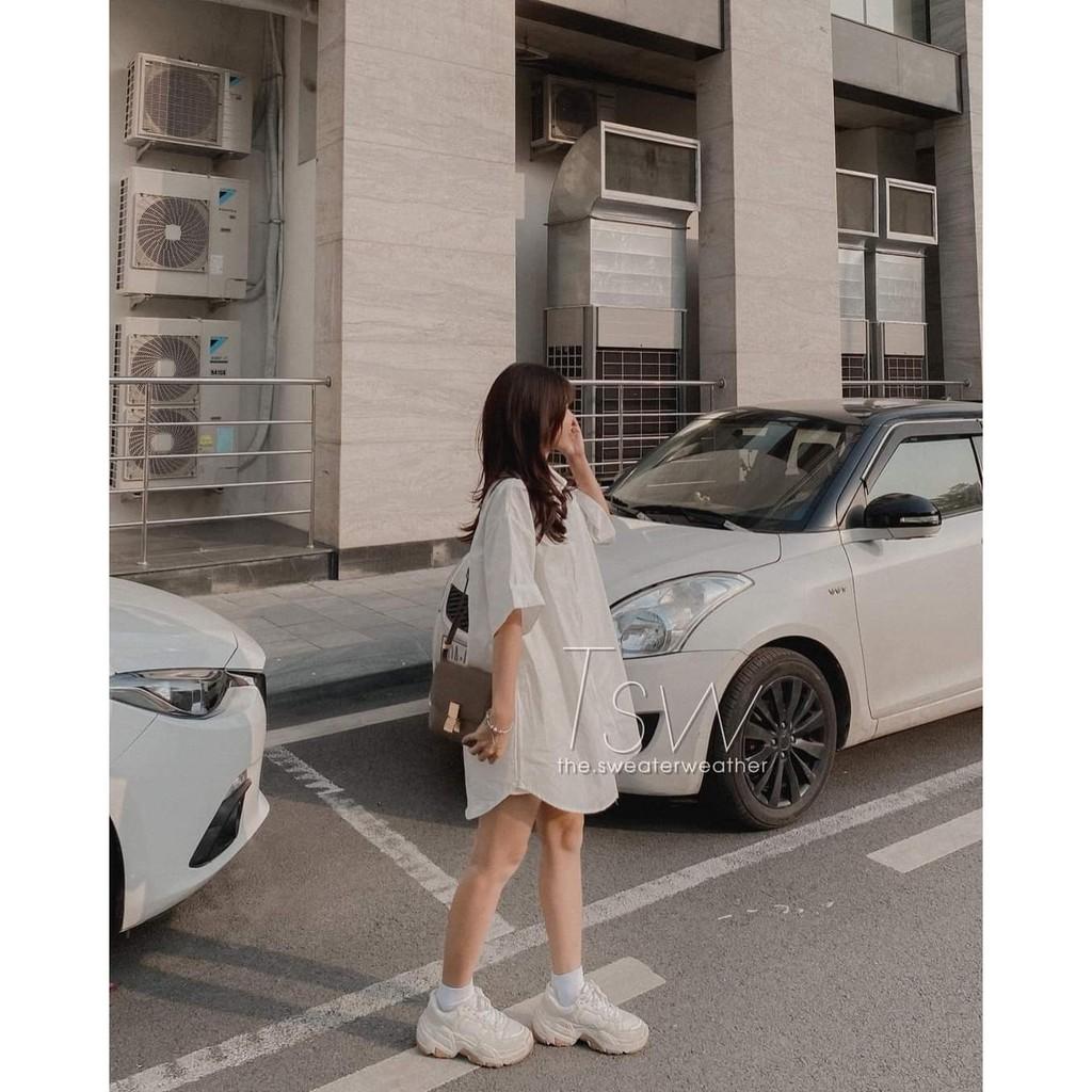 Váy - sơmi cổ đức dáng suông rộng tay lỡ về 2 màu siêu xinh trắng và xanh ️️️