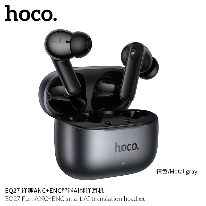 Tai nghe Bluetooth phiên dịch AI thông minh Hoco EQ27 Fun chống ồn ANC+ENC, Bluetooth 5.4, pin trâu 7h, hỗ trợ dịch thuật 134 ngôn ngữ khi gọi điện, trò chuyện, video call- Hàng chính hãng