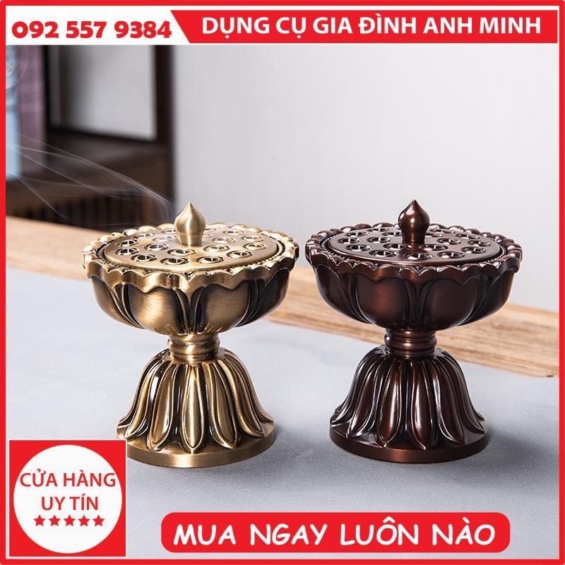 Lò Đồng Sen Thiền, Lư Hương Đồng Nguyên Chất, Lư Hương Gỗ Đàn Hương Cổ Gia Dụng, Đồ Trang Trí Lư Hương