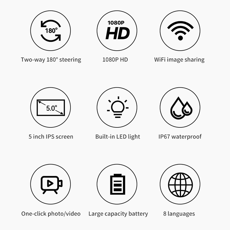 TD50 Máy nội soi công nghiệp 360° tay lái thông minh màn hình ips 5 inch độ nét cao sửa chữa ô tô đầu phát hiện đường ống động cơ