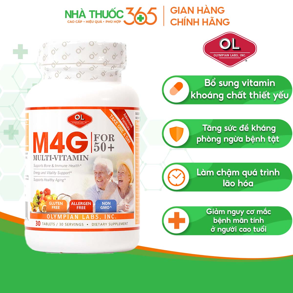 Viên uống bổ sung vitamin và khoáng chất cho người trên 50 tuổi M4G Multi Vitamin For 50+ Olympian Labs - Hộp 30 viên