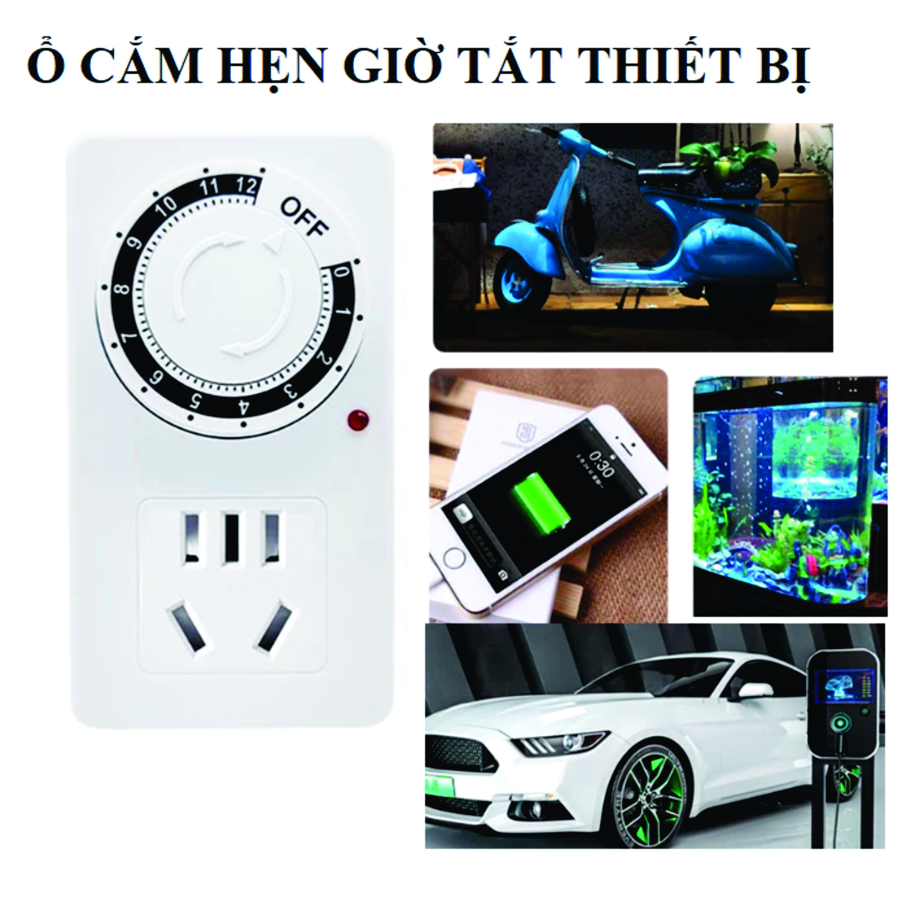 Ổ cắm hẹn giờ cơ MK-958 hẹn giờ tắt sử dụng đơn giản công suất 10A/220V + Tặng Phích chuyển đổi từ 3 chấu sang 2