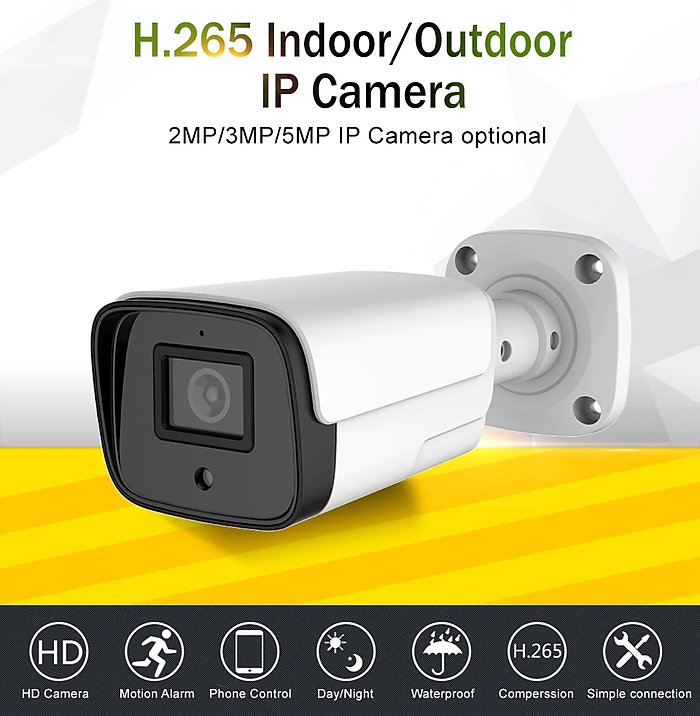 Camera IP có dây. thân sắt liền chân đế, chuẩn HD 3.0mp