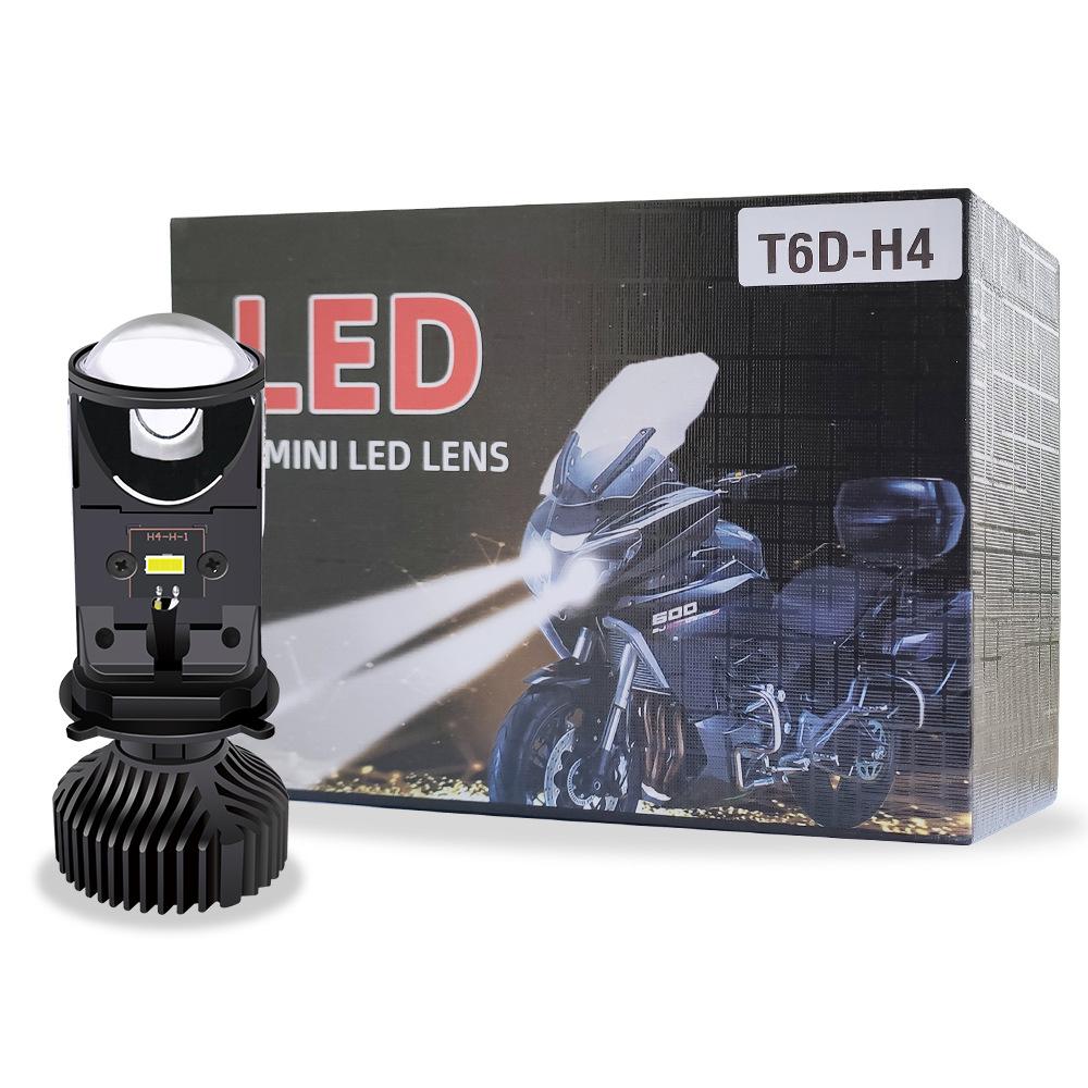 Đèn pha LED ô tô T6D mới được ưa chuộng nhất H4 thấu kính ánh sáng mắt cá ánh sáng xa và gần một đèn pha siêu sáng đèn xe máy ba móng