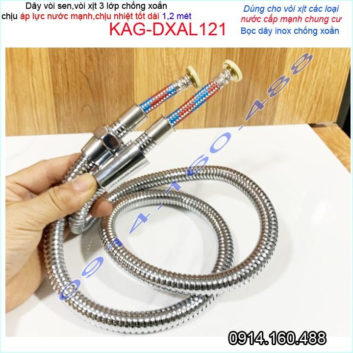 Dây sen chịu nhiệt chịu áp 1.2m KAG-DXAL121, dây vòi xịt dây mềm cấp nước 1.2m giá tốt sử dụng tốt