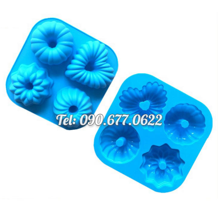 Khuôn silicone làm bánh, rau câu, khuôn trung thu, socola 4 hình hoa kiểu – Mã số 1382