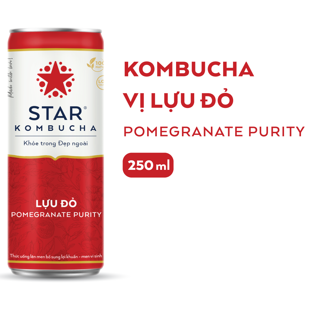 Thùng 12 lon thức uống lên men STAR KOMBUCHA Lựu Đỏ / Pomegranate Purity (250ml/lon)