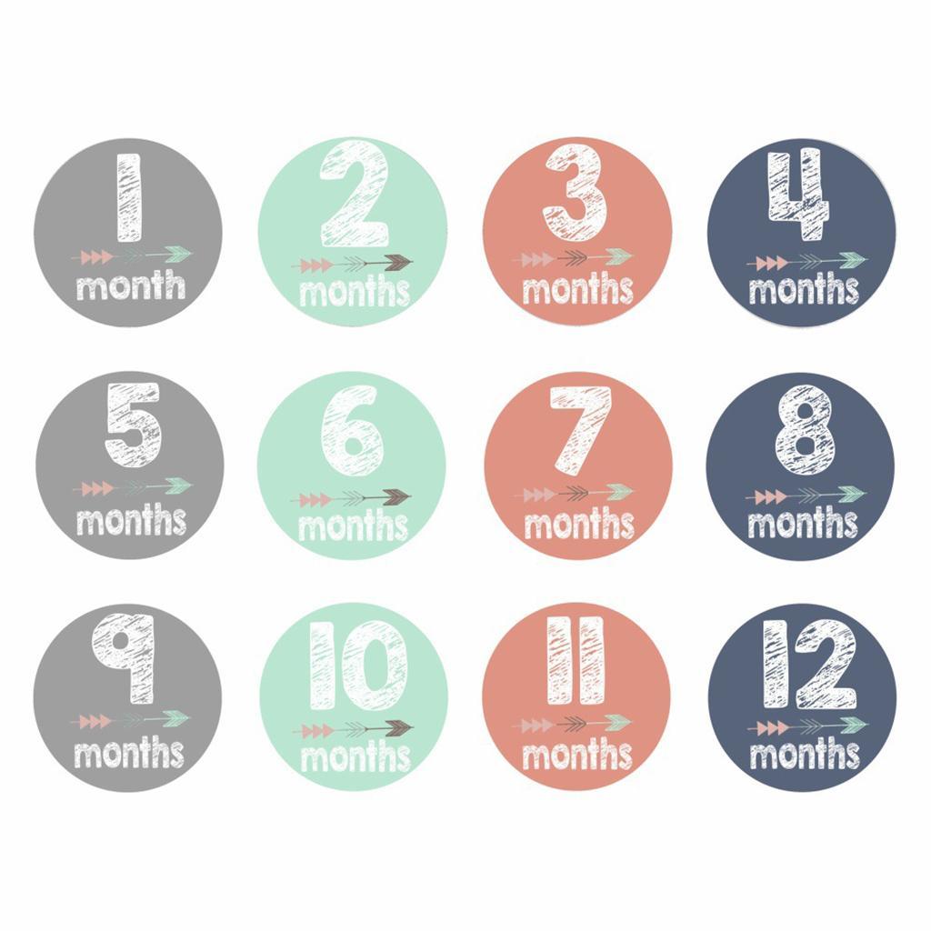 1-12 Months Baby Milestone Month Animal Stickers Baby Boys Girls Photo Props