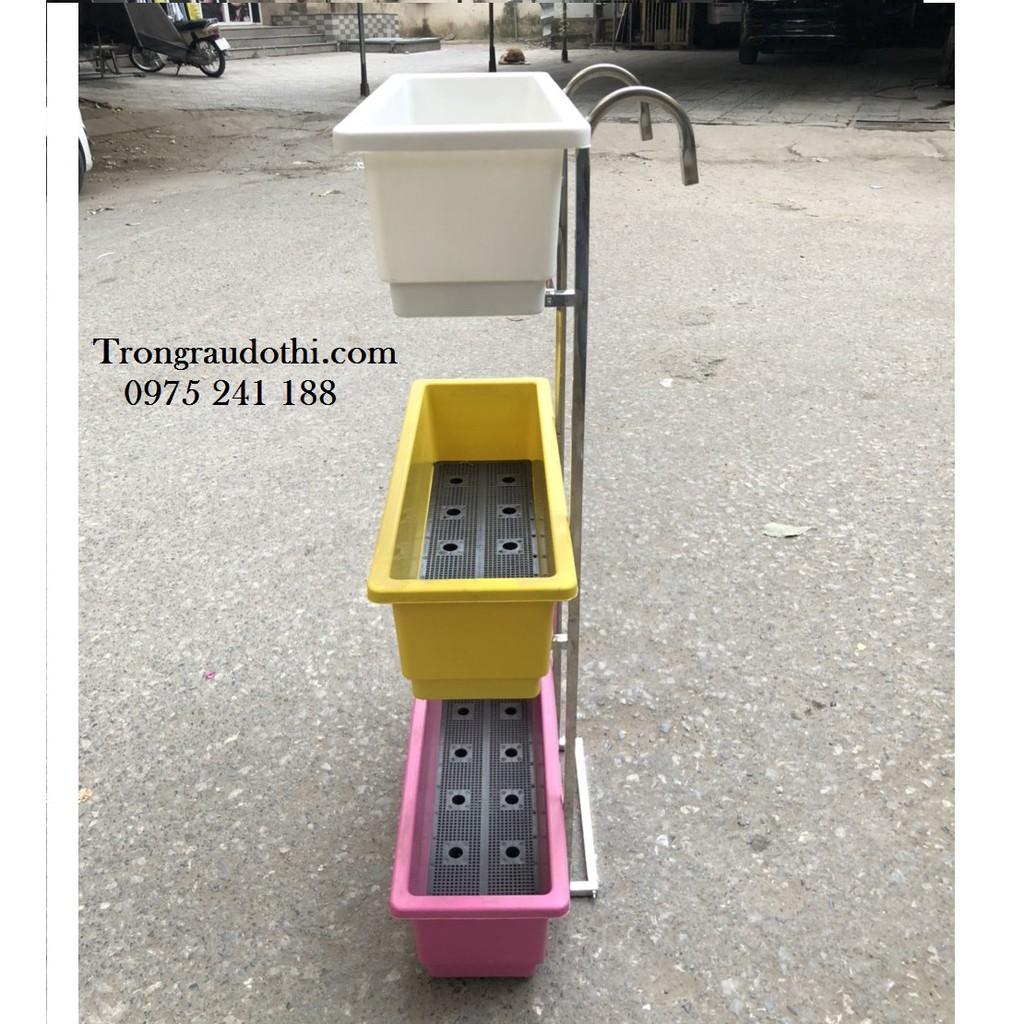 Bộ giá kệ trồng cây ban công 3 tầng và 3 chậu trồng cây thông minh 67x24x20cm