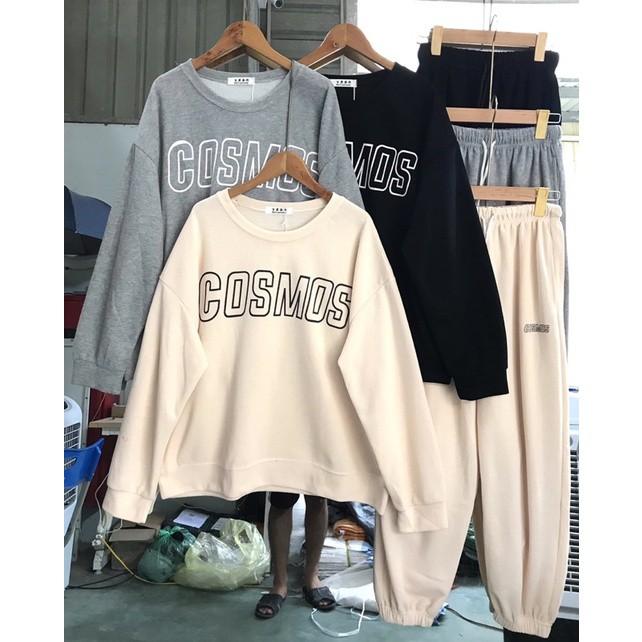 Set quần Jogger nữ ống rộng + Áo nỉ Cosmos - Ba màu Trắng/ Đen/ Ghi xám - Vải len tăm Oversize - Vitalita.cloth