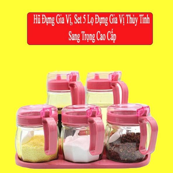 Hũ Đựng Gia Vị, Set 5 Lọ Đựng Gia Vị Thủy Tinh Sang Trọng Cao Cấp Cho Nhà Bếp