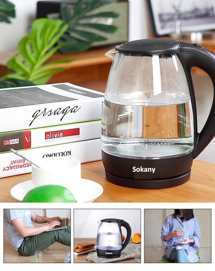 Ấm Đun Siêu Tốc Thủy Tinh SOKANY công suất 2000W - HÀNG CHÍNH HÃNG