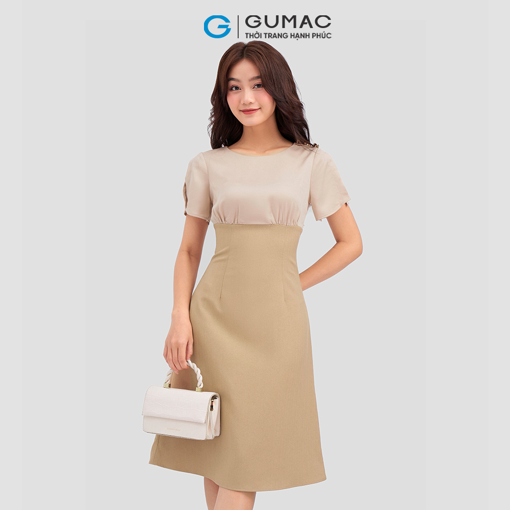 Đầm dáng xòe GUMAC DC12057 tay xẻ phối nút thanh lịch