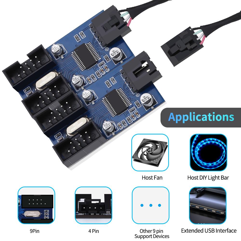 Electop USB 9pin Thẻ mở rộng nam 1 đến 2/4 nữ mở rộng bộ chuyển đổi cáp mạch 2.0 Hub cho bo mạch chủ máy tính để bàn