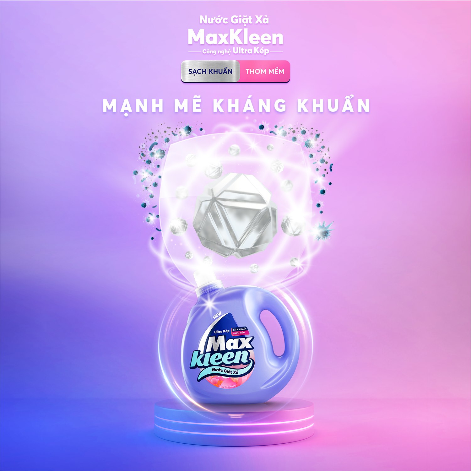 Túi Nước Giặt Xả MaxKleen Hương Vườn Sớm Mai Sạch Khuẩn Thơm Mềm Tiện Lợi &amp; Tiết Kiệm 2.4KG