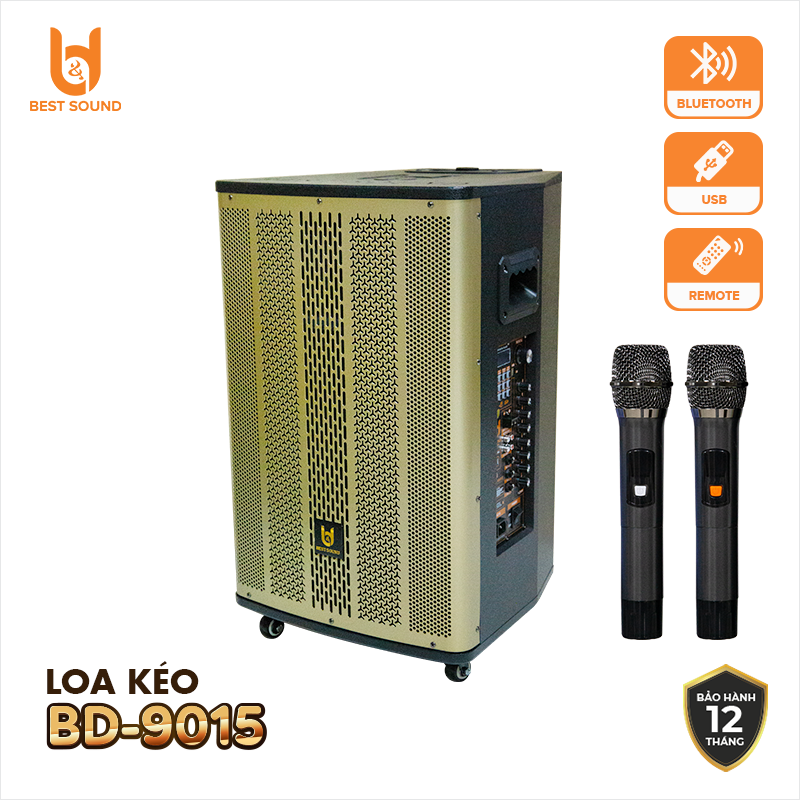 [ 2 MICRO KHÔNG DÂY UHF + REMOTE ] Loa Kéo Gỗ Bluetooth B&amp;D, Công Suất 100W, Bass 15 Inch - Hàng Chính Hãng