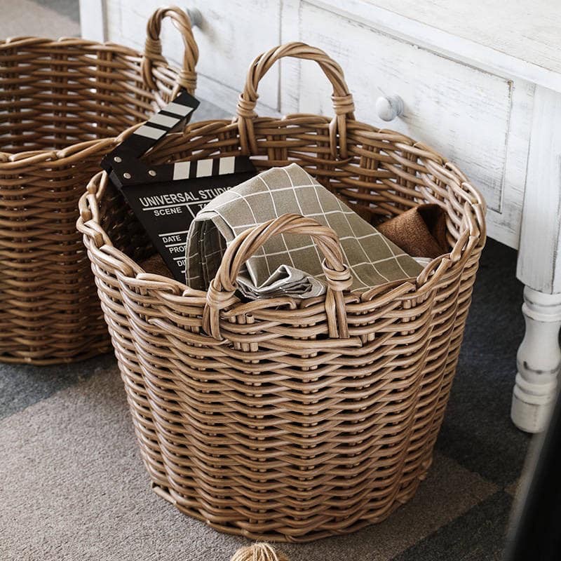 Giỏ nhựa đựng đồ URSPACE hình tròn màu nâu có quai cầm tiện dụng/ ROUND RESIN BASKET