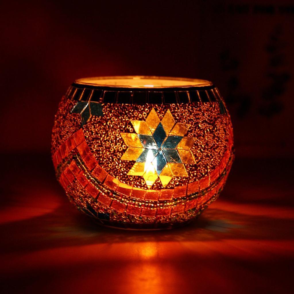 European Mosaic Glass Candle Holder Tea Light Candlestick Candelabrum Dining Table Wedding Banquet Party Decor