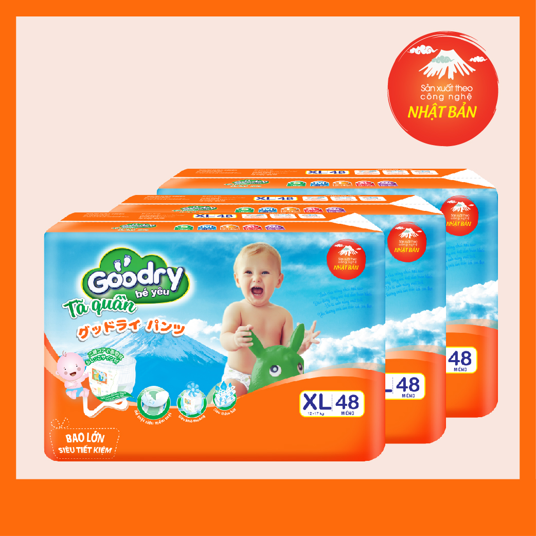 Combo 3 Tã Quần Goodry XL48 [48 miếng] công nghệ Nhật Bản dành cho bé từ 12- 17kg,