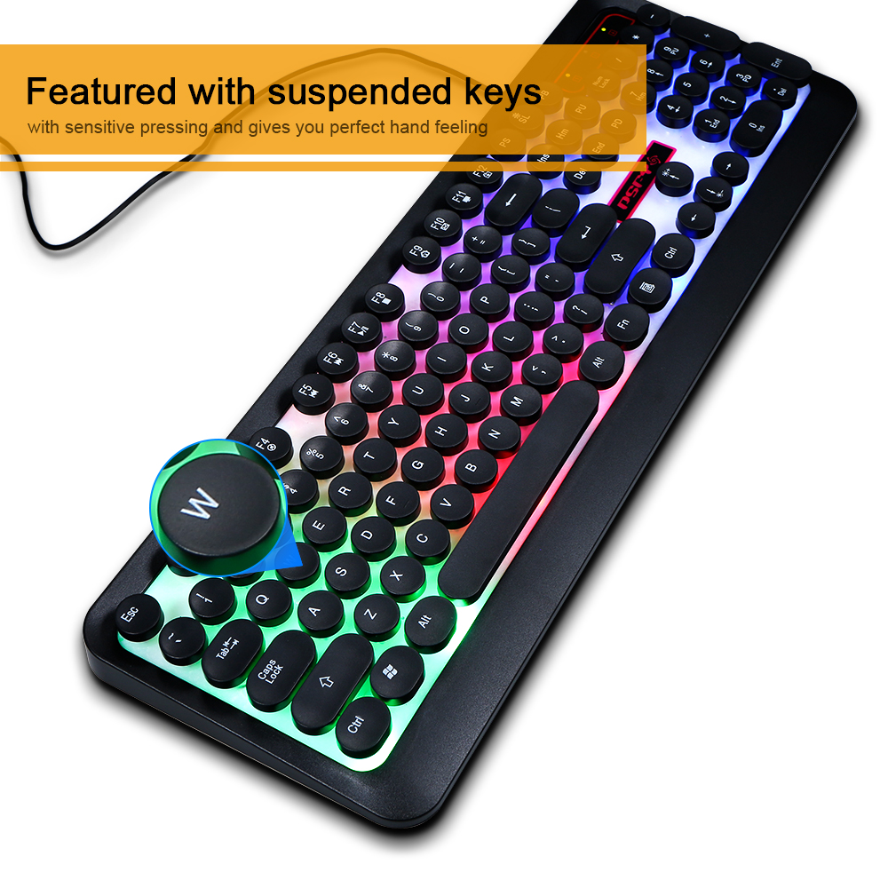 Bàn Phím Chơi Game Rainbow LED Backlit Có Đèn Cho Văn Phòng Máy Tính Xách Tay PC