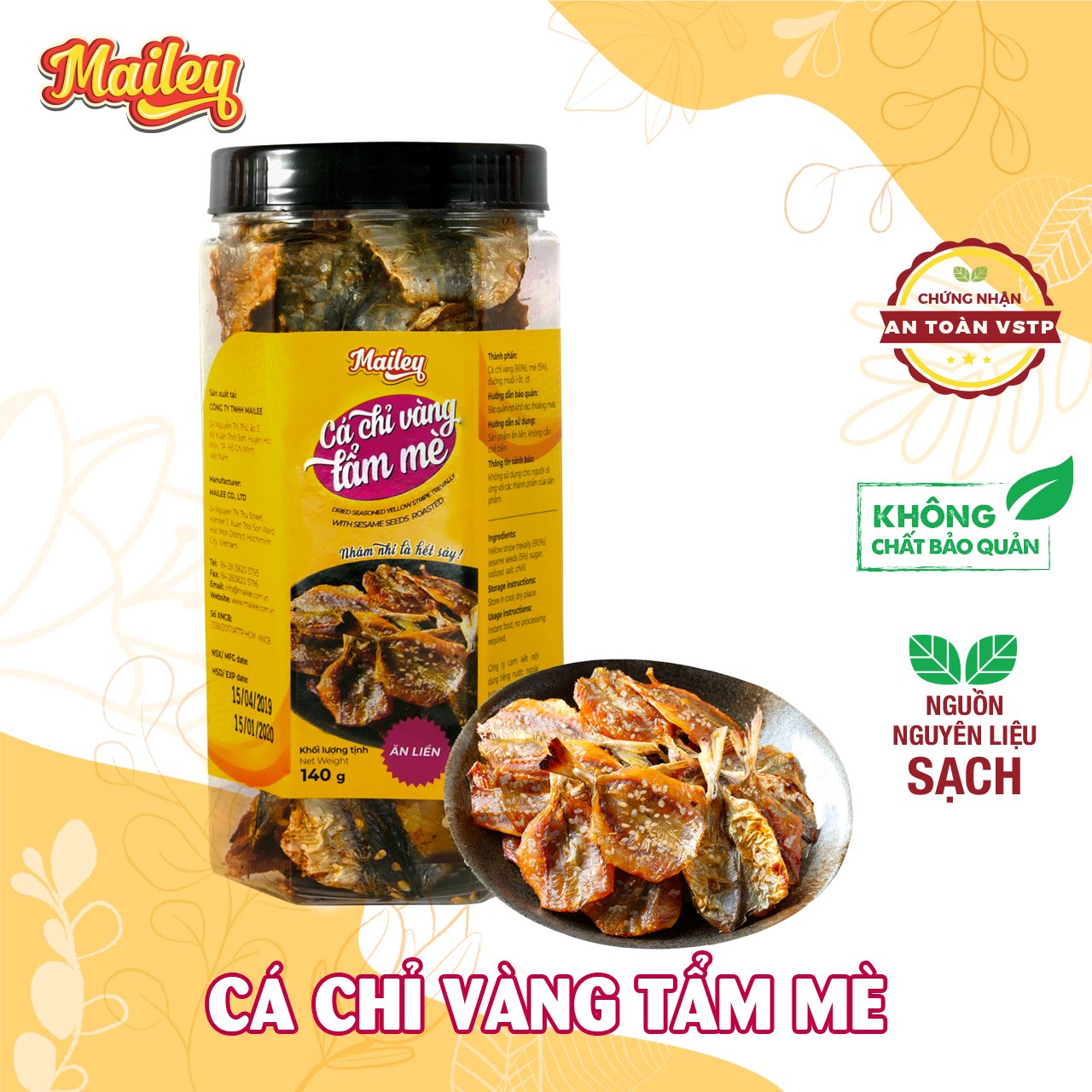 Cá chỉ vàng tẩm mè ăn liền MAILEY hũ 140G