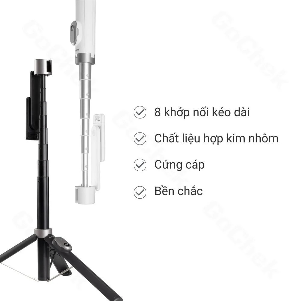 Gậy chụp ảnh 3 chân GoChek S140, Tripod selfie bluetooth có điều khiển cho điện thoại, phục vụ livestream, quay vlog đa năng - Hàng chính hãng