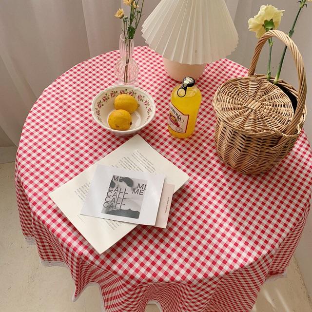 Khăn Trải Bàn Vải Lanh Cotton Sọc Caro Đủ Màu, Thảm Trải Picnic Decor Vintage