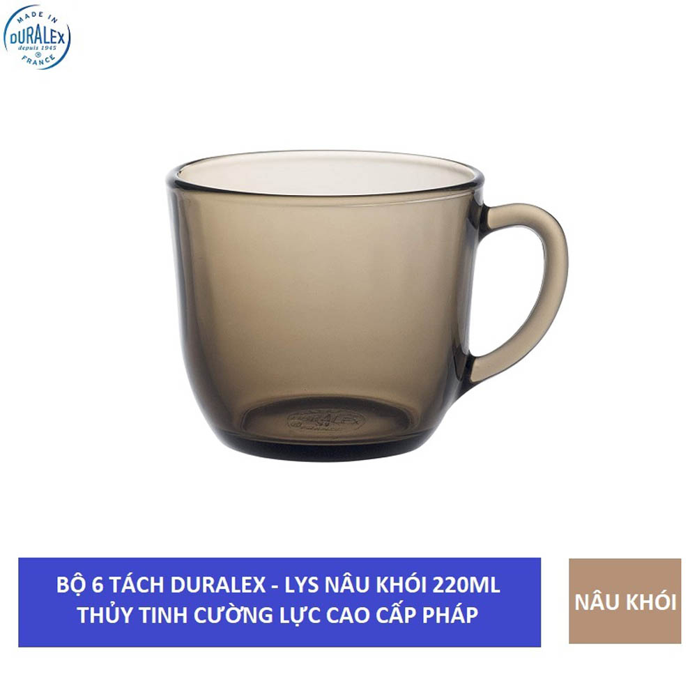 {Hàng chính hãng} Bộ 6 tách D4014C Duralex - Lys Nâu khói Creole 220ml Thủy tinh cường lực cao cấp Pháp