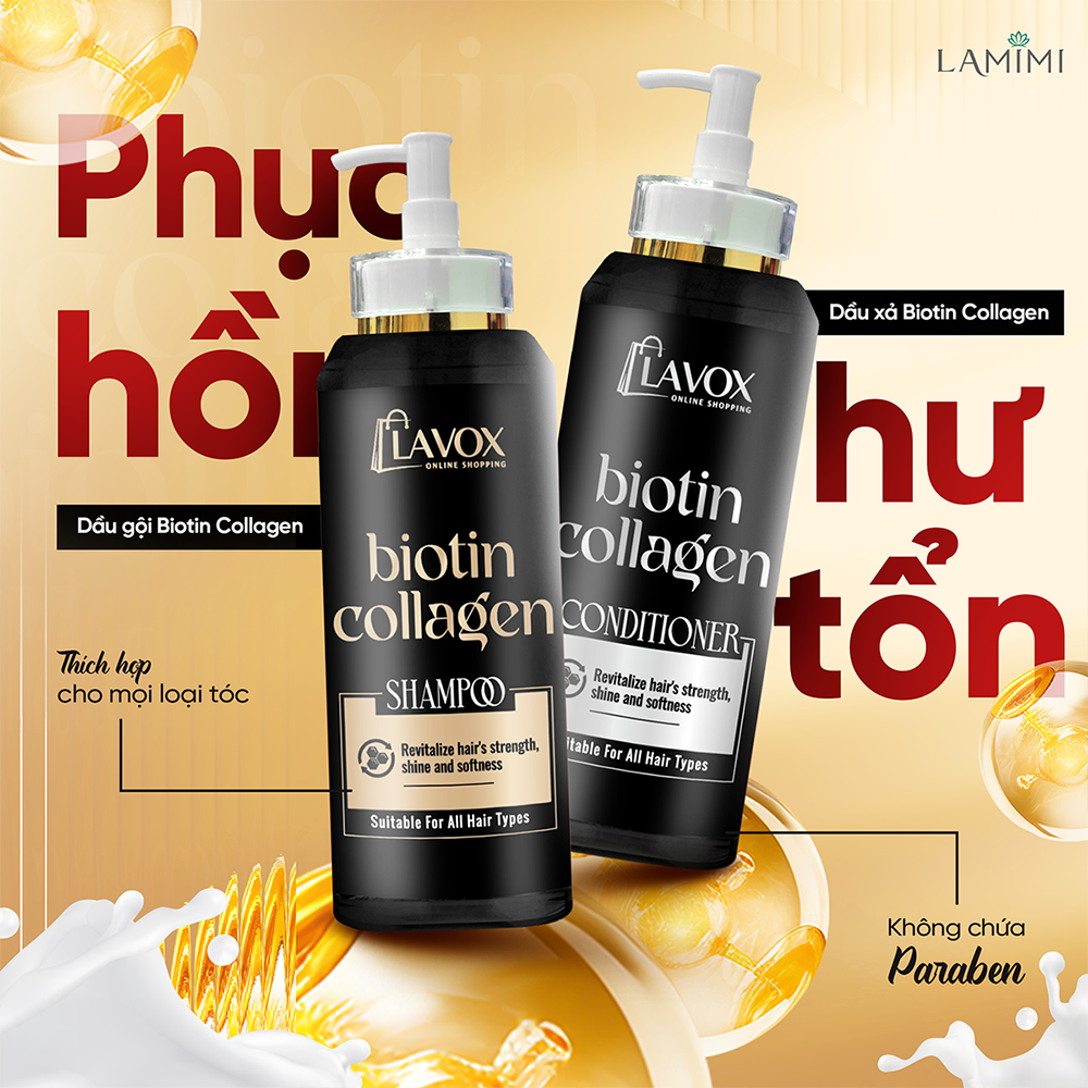 [SẢN PHẨM MỚI] Bộ Đôi Dầu Gội Xả Biotin Collagen Lavox Online Shopping Giúp Tóc Bóng Khỏe, Dày Mượt Lamimi