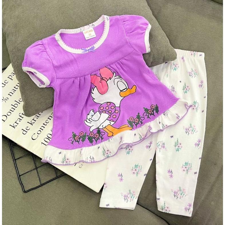 Bộ bé gái thun borip in hình mềm đẹp dáng babydoll từ 10 đến 21 ký - Bộ quần áo trẻ em