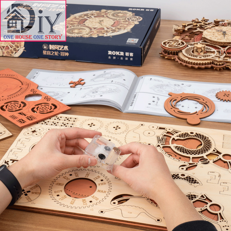 Mô hình gỗ lắp ghép Robotime ROKR Đồng hồ Cung Hoàng Đạo Zodiac Wall Clock Mechanical Time Art Engine LC601