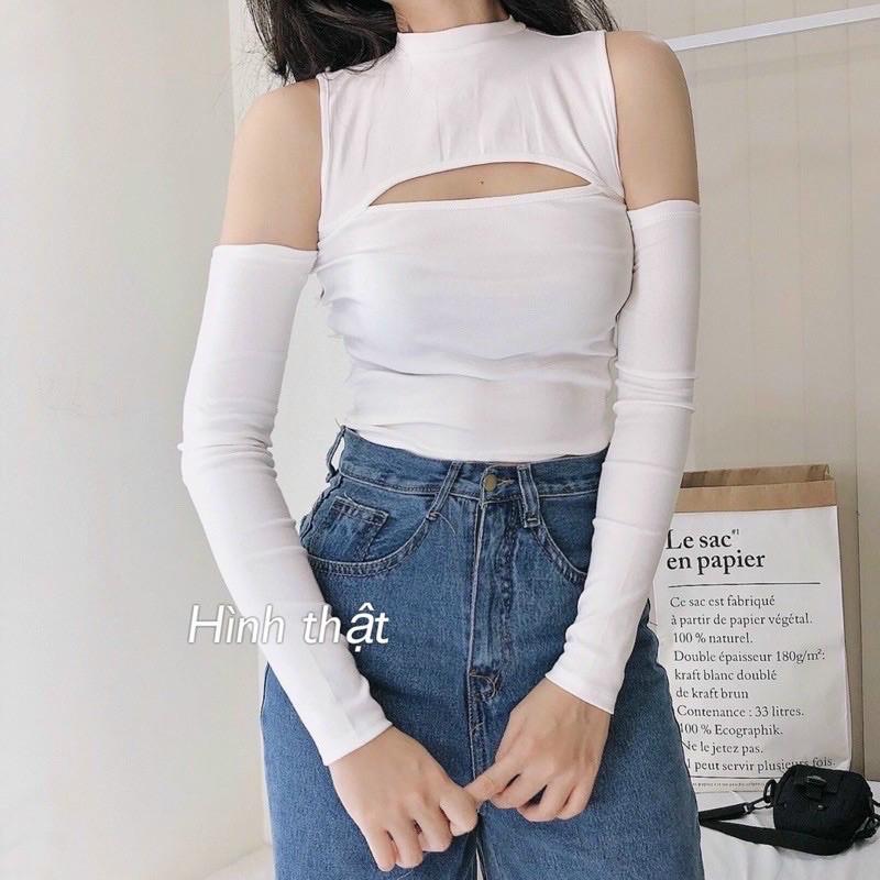 áo croptop tay dài cut out vai hở ngực siêu sexy hot cực kỳ-45N