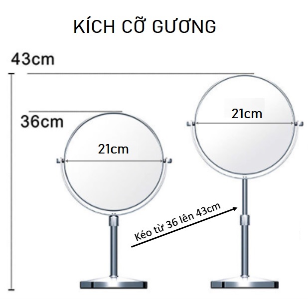 GƯƠNG TRANG ĐIỂM ĐÈN LED ĐỂ BÀN INOX, CÓ DÂY SẠC ĐI KÈM RẤT TIỆN LỢI MKZ156