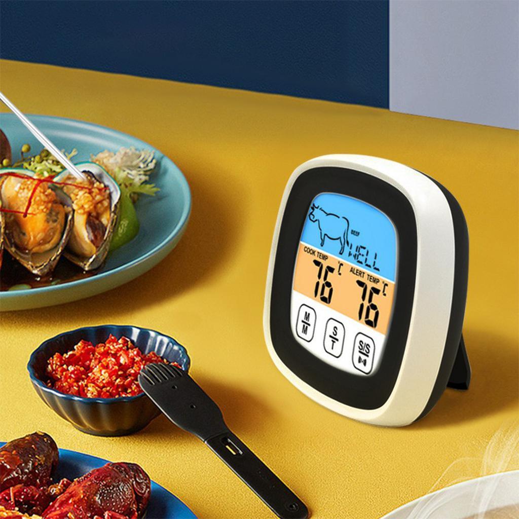 Digital Meat Thermometer LCD Display with Backlight for BBQ Cooking Accs Black