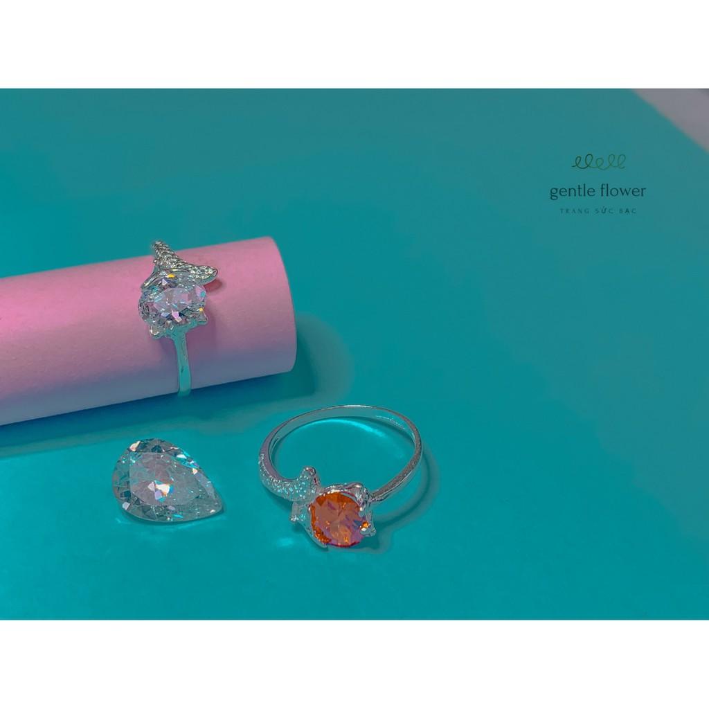 Nhẫn bạc ta nữ thiết kế đơn giả đính đá hồ ly Gentle Flower