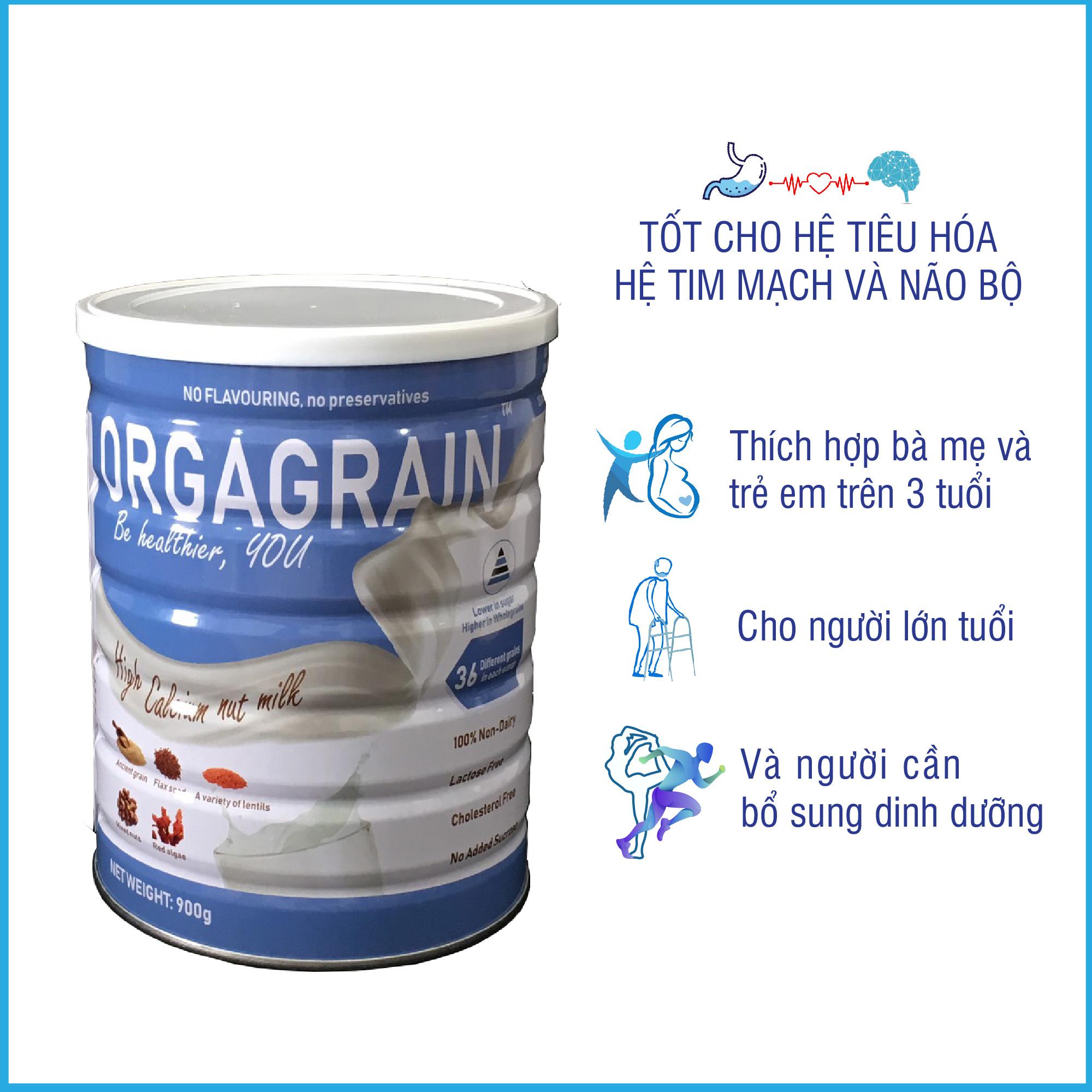 Sữa hạt thuần chay Orgagrain - Bổ sung đạm protein cho người ăn Chay - Sữa hạt 36 loại hạt và ngũ cốc tốt cho tim mạch và não bộ - Lon 900g