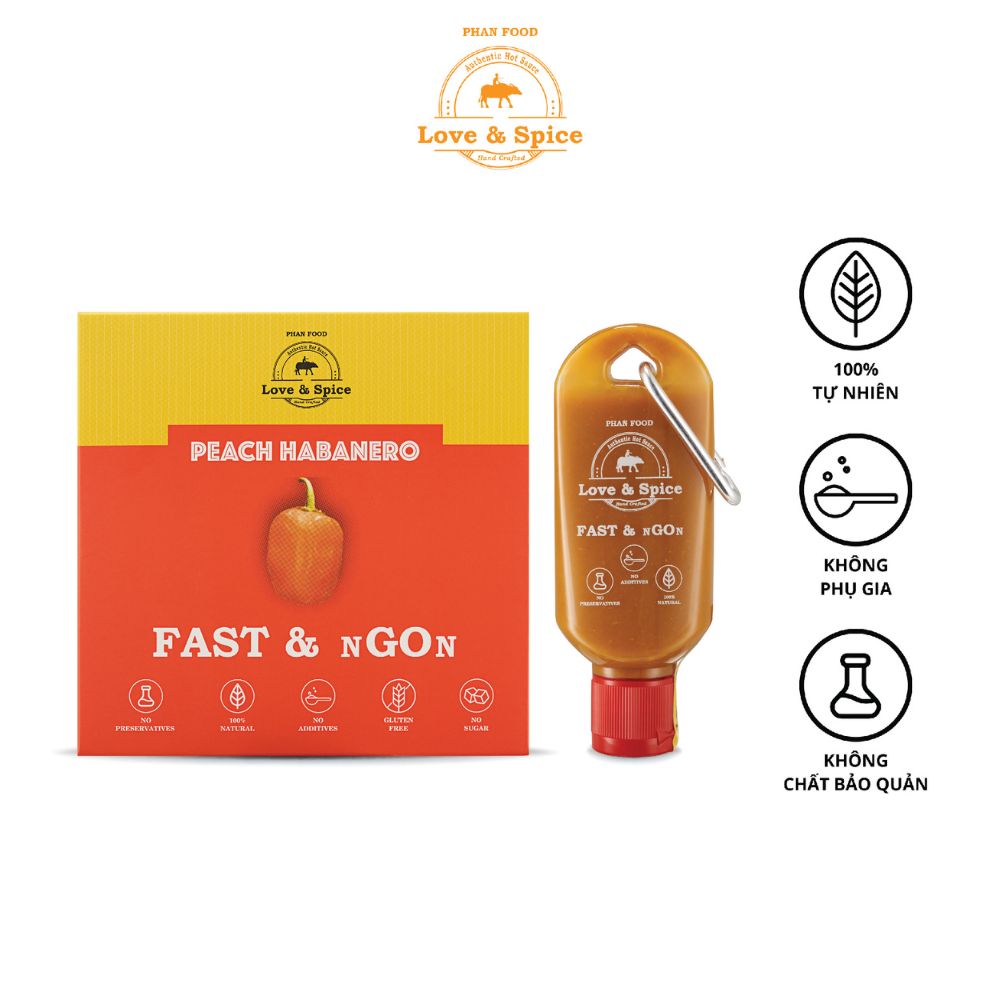 Set móc khóa tương ớt siêu cay Love &amp; Spice CAY QUÁ ĐÃ (cấp độ 1) lên men tự nhiên từ ớt Peach Habanero chai 60ml x 4