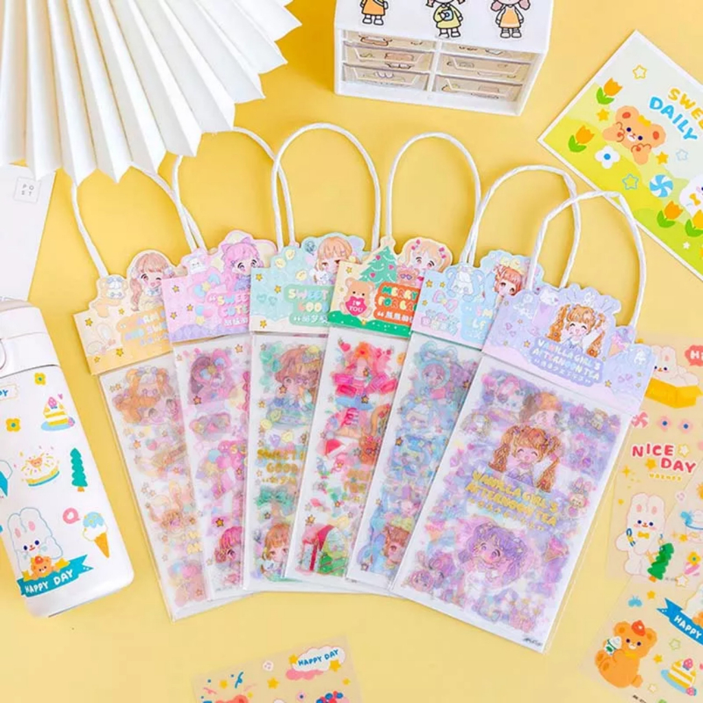 Set 3 Túi Sticker ( 9 Tấm Hình Dán ) Phong Cách Hàn Quốc Siêu Dễ Thương Có Quai Xách