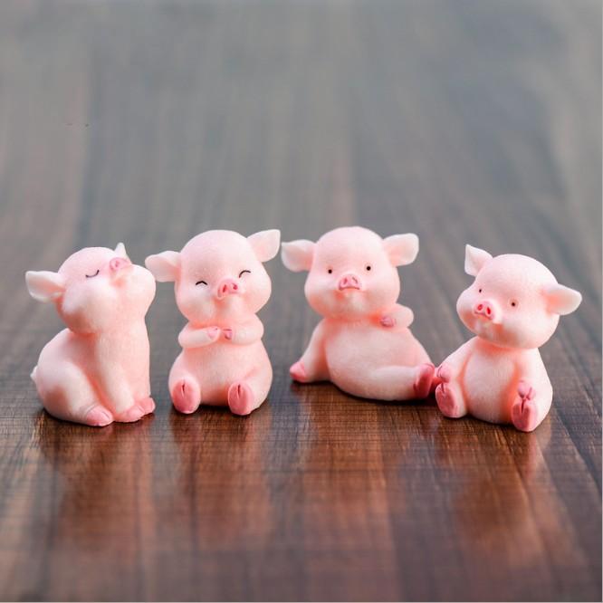 Mô hình gia đình lợn hồng may mắn trang trí tiểu cảnh, dựng cảnh studio, móc khóa, DIY