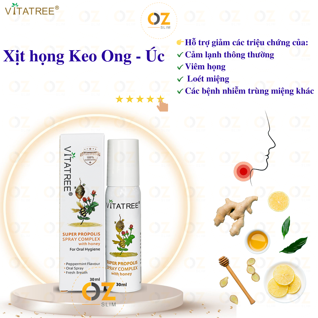 Xịt họng keo Ong Úc Vitatree Super Propolis Spray Complex with Honey 15+ Giúp bổ sung kháng khuẩn tự nhiê, Giảm đau rát viêm họng, ho, nhiệt lỡ miệng - OZ Slim Store