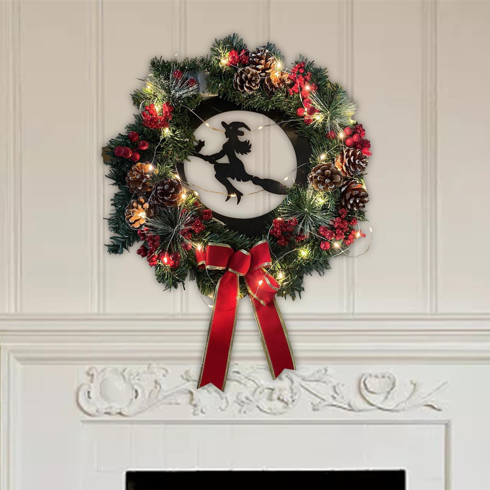 Wreath Christmas with Light Hanging Garland Autumn for Door Holiday New Year