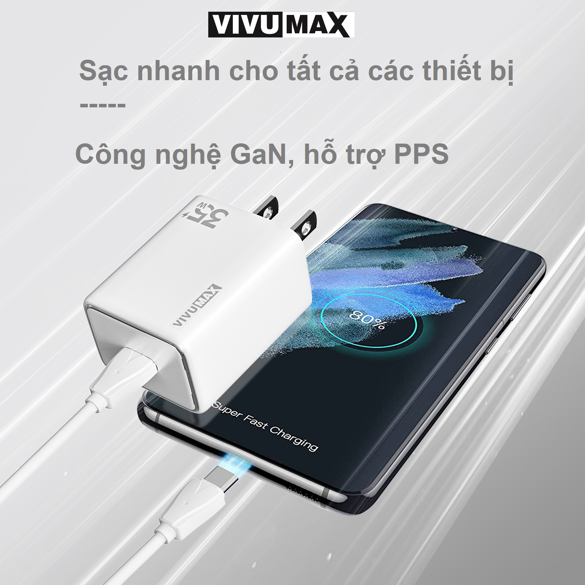 Củ sạc nhanh 1 cổng PD 35W Vivumax PD35 màu trắng - Hàng Chính Hãng, Bảo Hành Chính Hãng