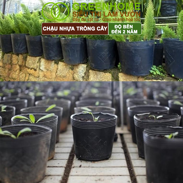 Chậu Trồng Cây Greenhome, nhiều kích thước, Nhựa Mềm, Dẻo, Nhẹ, Trồng Cây, Bầu Ươm Cây Giống, Độ Bền Đến 2 Năm