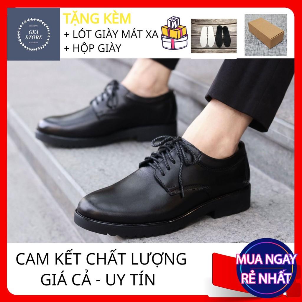 Giày da nam cao cấp kiểu dáng trẻ trung đẹp da bò cổ thấp tăng chiều cao tặng kèm Lót Mát Xa Chân cực êm - Mã GEA03